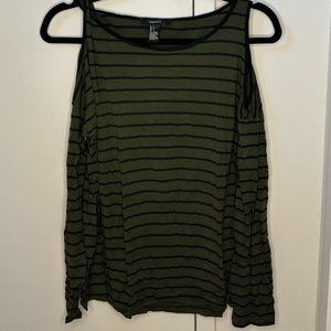 Forever21 Green and Black open shoulder long-sleeve top - size XS